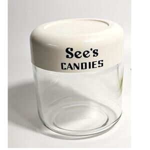 Vintage See's Candies Glass Jar Gemco Glass with Plastic Lid